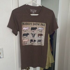 Brown Kids T-Shirt with Market Show Pigs Graphic